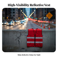Reflective Vest Zipper Front Closure High Visibility Vest Lightweight Construction Waistcoat for Warehouse Airports, Railways, Nighttime