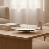 Fruit Plate with Pedestal Shallow Fluted Pedestal Bowl Ribbed Decorative Centerpiece Bowl for Kitchen Island
