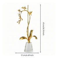 Floral Figurine Lustrous Flower Figurine with Crystal Base Decorative Decor for Console Table