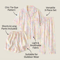 Ladies Pajamas for Sleeping and Loungewear Set for Women, Soft Cloud Short Sleeve 3-Piece Nightwear with and Pants