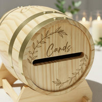 Greeting Card Holder Wood Wooden Barrel Card Box Removable Lid Event Decoration for Party, Reception