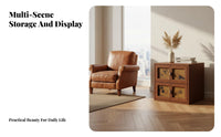 Freestanding TV Console Solid Wood Storage Cube Household Furniture Vintage Design Accent Cabinet Artistic Panel Doors Suitable for Gift Giving Home Decoration