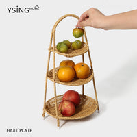 Rattan Weave Fruit Basket, Multi-layer, for Nuts and Snacks, Plastic, Pastoral Style