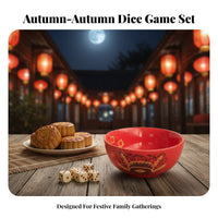 Autumn Festival Dice Bowl Set, Large Red Ceramic, Festive Gift, Full Accessories