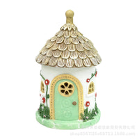 跨境新款童话小镇蘑菇房微景观花园树脂氛围装饰太阳能树脂摆件