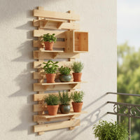 Wall Mounted Plant Shelf Solid Wood Multi Tier Display Rack Easy to Install