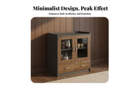 Walnut Finish Low Credenza with Glass Doors Modern Design Office Furniture Lockable Drawers Storage Cabinet for Business Owners, Administrative personnel, Decor devotees, Study Room