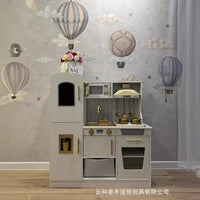 Golden Kitchen Wooden Pretend Play Kitchen Toy with Lights and Sound Effects