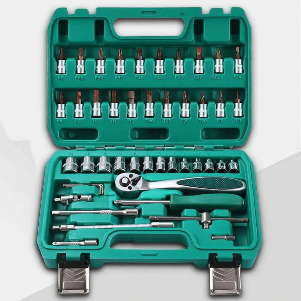 Portable Socket Wrench Set with Case Compact Socket Wrench Set Organized Tool Kit with Tool Box Case Comfortable Grip for Car Owners, Mechanics, Garage, Home Workshop