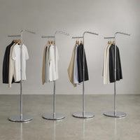 Stainless Steel Garment Display Rack with Round Base for Retail Stores