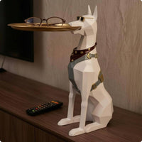 Gentleman Dog Figurine Gold Accent Black Dog Tray Statue Resin for Living Room