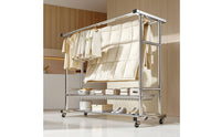 Stainless Steel Clothes Drying Rack Floor-Standing Clothes Drying Rack with Wheels Double Rod Multi-Tier for Families, Apartment Dwellers, Laundry Room, Balcony