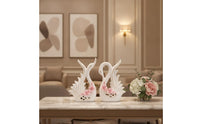 Glossy Ceramic Swan Figurine Gold-Trimmed Swan Ornament Floral Decor Sculpted for Living Room, Bedroom, Reception, Hotel
