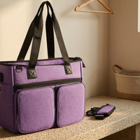 Oxford Cloth Tote Multiple Pockets Zipper Closure Bag Side Loops