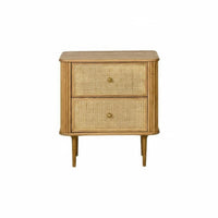 Nordic Design Woven Drawer Nightstand Rattanaesthetic Weave Bedside Table space-saving Size Bedroom Furniture Spacious surface for Apartment Dwellers, Homeowners, Renters, Living Room, Hallway, Entryway, Home Office