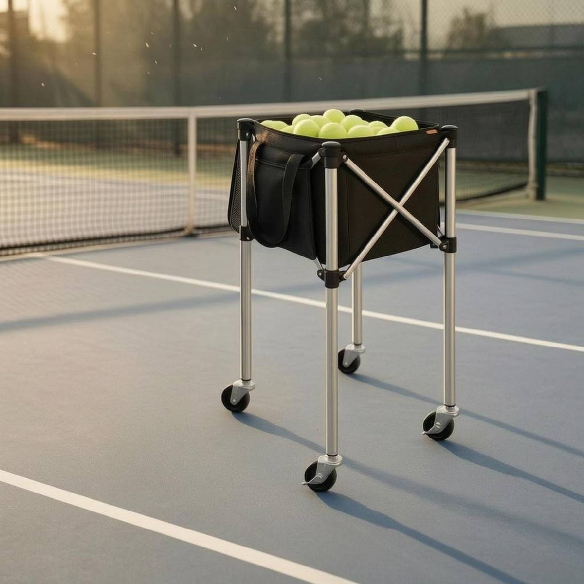 Foldable Ball Collection Carrier Metal Frame Folding Ball Carrier Textile Basket Open Top