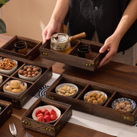 Nine-Grid Solid Wood Tea Tray with Chinese Style