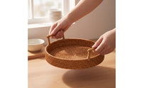 Imitation Rattan Tray with Handles Versatile Woven Tray with Handles Lightweight Round Serving Basket for Kitchen Counter