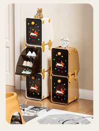 Rotating Shoe Storage Box with Lid, PP Plastic, Brown
