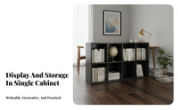 Black Grid Bookcase Multipurpose Modular Cube Storage Organizer with Engineered Wood Material and Open Design Suitable for Renters Homeowners Balcony Bedroom Entryway