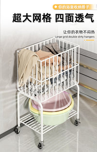 小推车家用脏衣篮双层衣服收纳篮置物架家用浴室卫生间移动脏衣篓