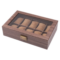12-Slot Watch Storage Box with Wood Grain PU Leather