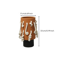 Vase with Rope Matte Cylindrical Vase Handmade Feel Vessel for Entryway, Hotel
