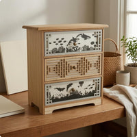 Wooden Desktop Cabinet Rectangular Countertop Organizer Box Solid Wood