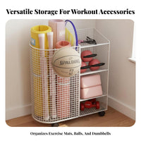 Fitness Mat Storage Rack Space Saving Home Gym Rolling Cart Large Capacity Home Gym Storage Cart for Yogis, Living Room