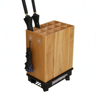 Rolling Umbrella Stand Open Top Wood-Grain Umbrella Stand