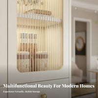 Fluted Glass Partition Cabinet Large Capacity Storage Multi-Functional Beverage and Footwear Storage Unit Easy to Clean Cream Design Entryway