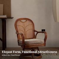 Japanese Design Leisure Chair Ergonomic Rear Rest Wicker Armchair Fan Rear Pedestal Chair Lightweight Indoor Seating