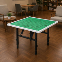 Foldable Folding Game Table Lift-Adjustable Square Game Table Black Metal Legs Portable Furniture White Border