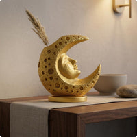Moon Resin Vase Statue Design Home Decor Gold Finish for Living Room, Office