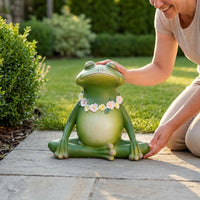 Meditation Frog Statue Green Finish Outdoor Decoration Waterproof for Garden