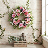 flower wreath Pink Rose and Blueberry Wreath Flower Garland for Wall Decor, Farmhouse, Wedding