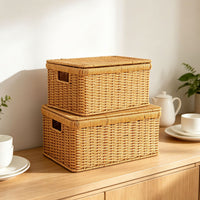Nordic Storage Box with Rattan Look, Waterproof Flip-Top Organizer
