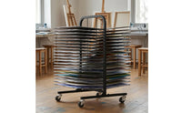 Black Metal Art Drying Rack Swivel Casters Paper Drying Rack Horizontal Shelves Rectangular Frame