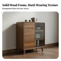 1 Piece Dining Room Buffet Cabinet Wooden Sideboard Storage Cupboard Fluted Glass Door Solid Wood Frame Versatile Console Suitable for Adults Entryway Hallway Home Office