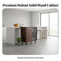 Walnut Dining Buffet Solid Wood Storage Sideboard Cabinet with Fluted Glass Doors and Spacious Countertop Suitable for Adults Renters Entryway Dining Room Living Room