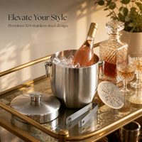 European Style 304 Stainless Steel Double-Layer Ice Bucket for Wine, Beer, and Spirits