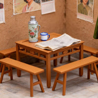 Miniature Long Bench Model Highly Detailed Miniature Table and Bench Set Pre-Assembled 1:18 Scale Doll Furniture for Hobbyists