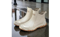 Flared Opening Ankle-High Rain Boots Stitched-Style Panels Pull-on Rain Boots Reinforced Heel Non-Slip Rubber Boot