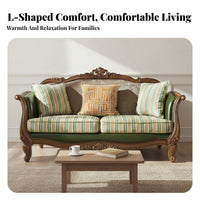 2 Pieces sectional Upholstered Sofa Set Vintage and design Tufted Wooden Frame Couch and Armchair Carved carvings Household Furniture for Families, Home Study
