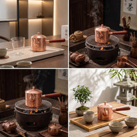 Copper Pitcher with Wooden Handle Hammered Tea Pitcher with Handle Heat-Resistant Gravy Boat