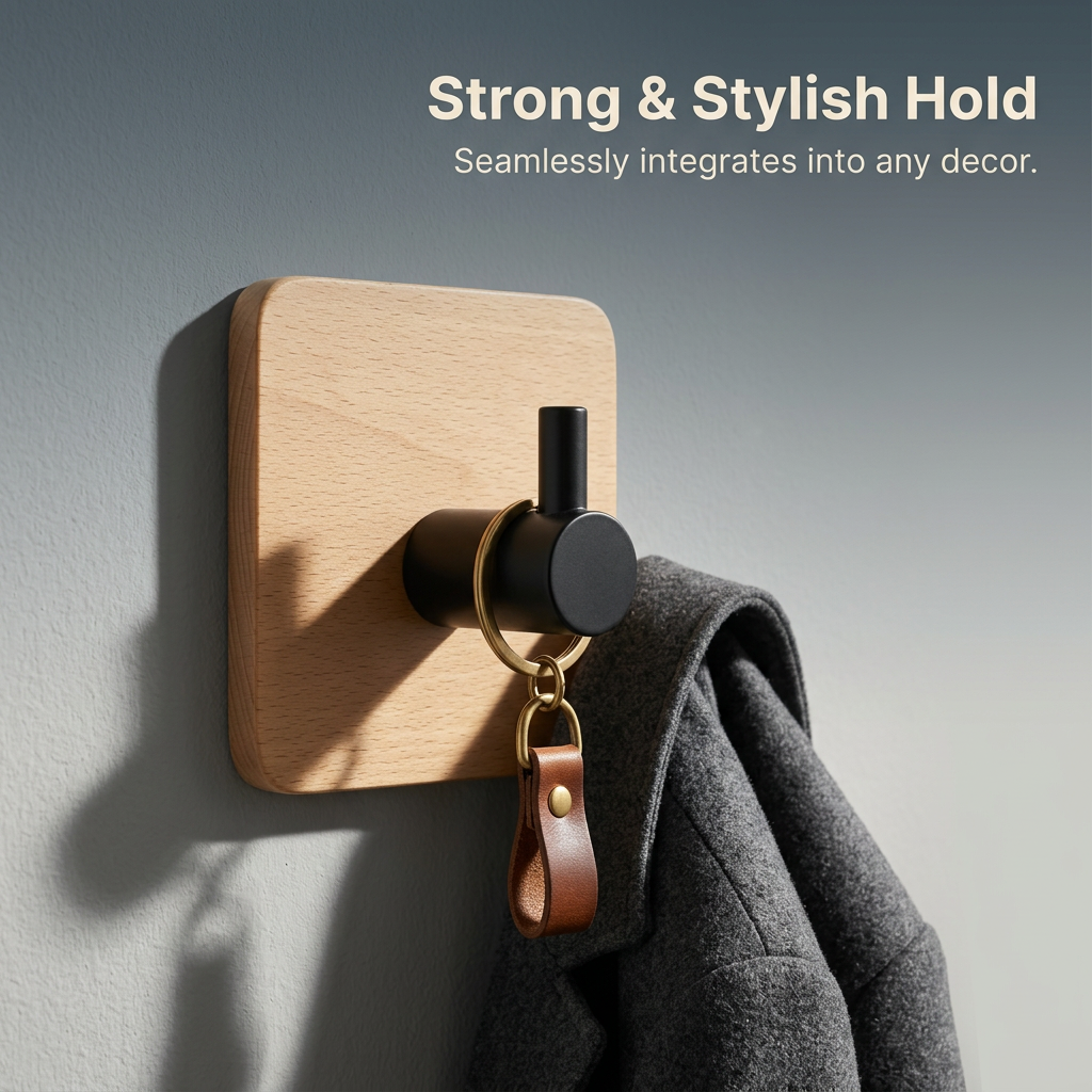 Heavy Duty Wall Hooks, Wood Wall Hooks, Renter Friendly Entryway Hooks, Kitchen Door Home Improvement Utility, Hooks for Coats Hats Bags Keys