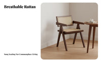 V-Leg Cane Armchair Sturdy Wood Frame Dining Chair Retro and Design Ergonomic for Homeowners, Adults, Restaurant, Kitchen
