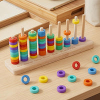Counting Wooden Rainbow Loop Toss Toy Educational Wooden Stacking Rings Game Fine Motor Skills Rainbow Stacking Toy Hand-Eye Coordination