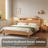 Base Frame with Storage Headboard No Box Spring Needed Bedroom Furniture Minimalist Design Bedstead for Homeowners, Students, Guest Room, Apartment
