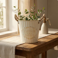 Distressed Metal Pail Planter Embossed Front Panel Decorative Item Rustic